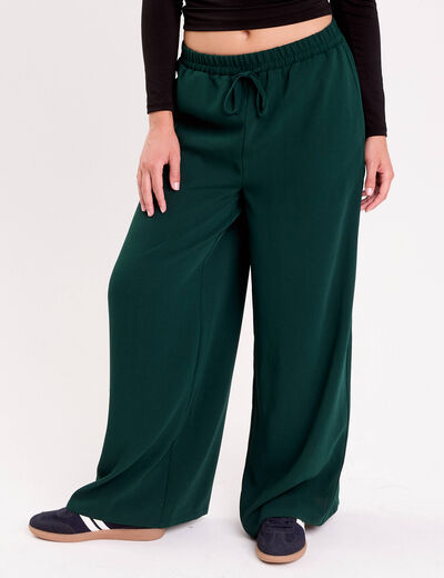 Pantalon large vert fonc&eacute; femme