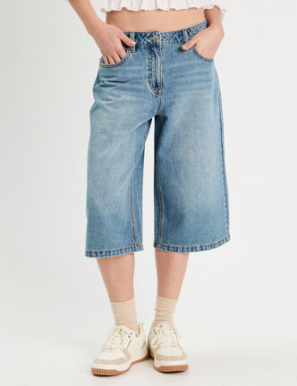 Bermuda large en jean denim double stone femme
