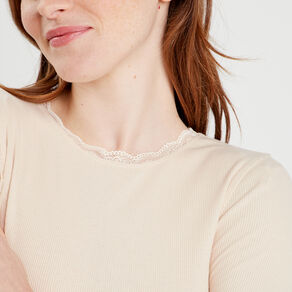T-shirt cropped côtelé ecru femme