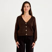 Gilet col v manches longues marron fonc&eacute; femme