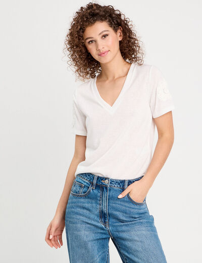 T-shirt manches courtes ecru femme