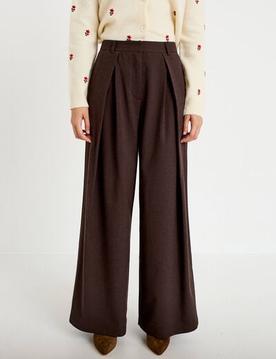 Pantalon bootcut taille haute chin&eacute; marron femme