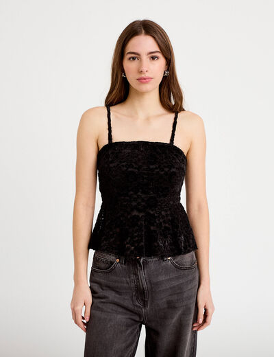 Top dentelle velours bretelles amovibles noir femme
