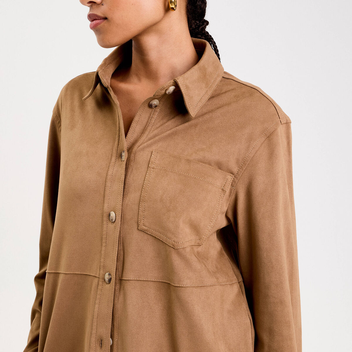 Chemise aspect daim marron clair femme