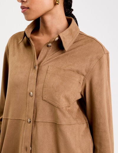 Chemise aspect daim marron clair femme