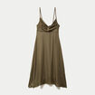 Robe longue &eacute;vas&eacute;e col v satin&eacute;e vert kaki femme