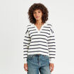 Pull manches longues col polo ecru femme