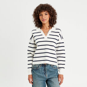 pull manches longues col polo ecru femme Pull manches longues col polo ecru femme