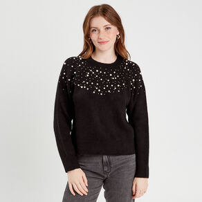 pull perles et details bijoux noir femme Pull perles et détails bijoux noir femme