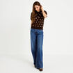 Pull cintr&eacute; col rond manches courtes marron fonc&eacute; femme