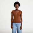 T-shirt ajust&eacute; col v manches courtes marron femme