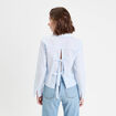 Chemise droite courte en coton bleu femme