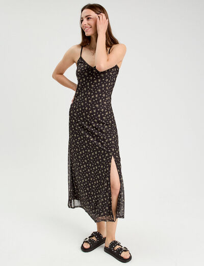 Robe longue droite bretelles noir femme