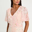 Robe midi évasée col en V rose pastel femme