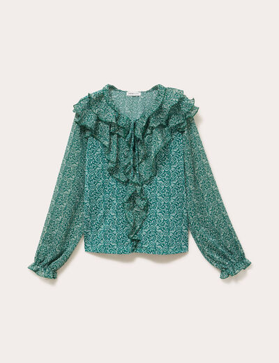 Blouse &agrave; volants vert fonc&eacute; femme