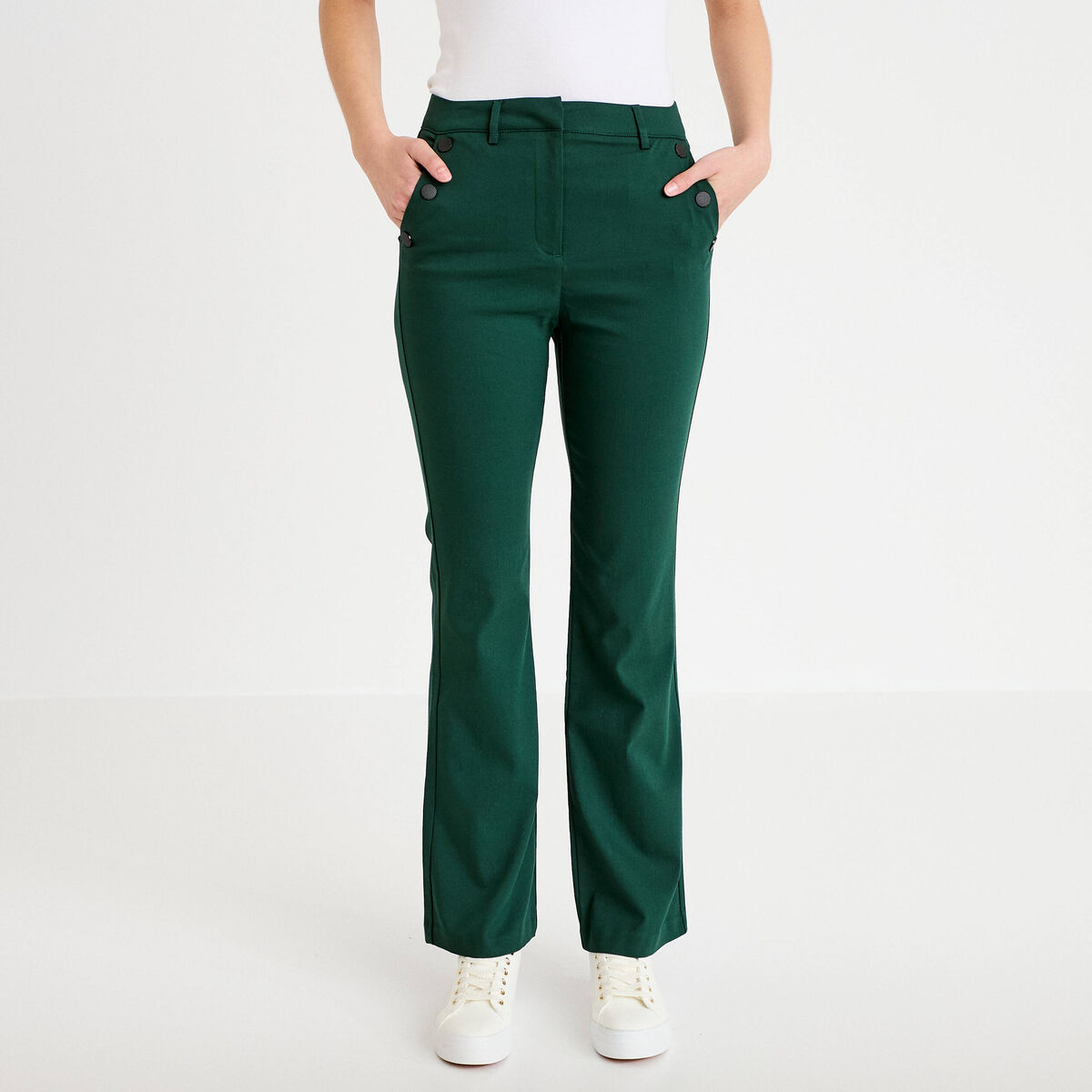 Pantalon bootcut &agrave; pont vert fonc&eacute; femme