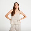 Top col v bretelles fines chin&eacute; beige femme