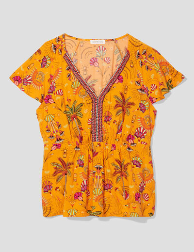 Blouse manches courtes orange femme