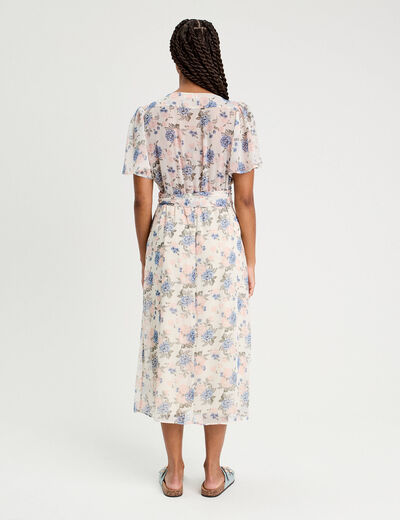 Robe midi évasée col en V blanc femme