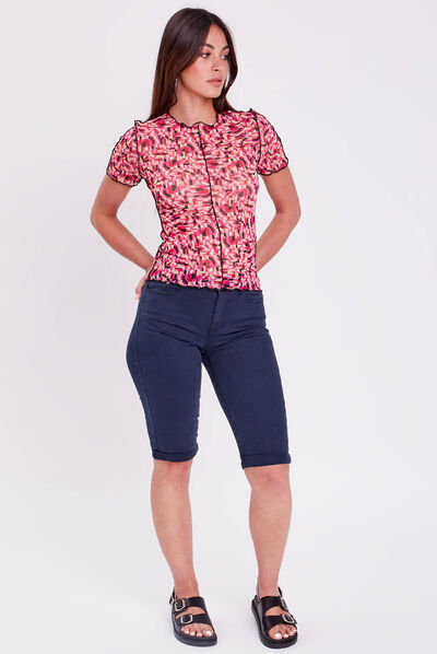 Pantacourt bleu marine femme