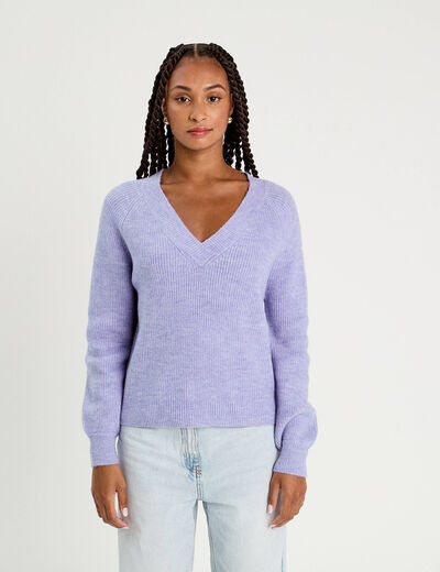 Pull avec col en V mauve femme