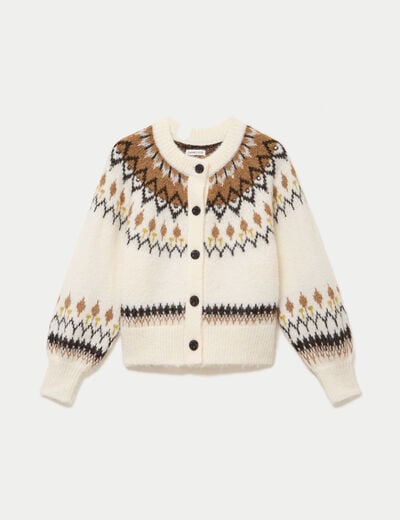 Gilet col rond manches longues ivoire femme