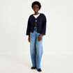 Gilet droit col v manches longues bleu marine femme