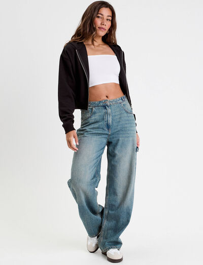 Sweat zippé à capuche noir femme