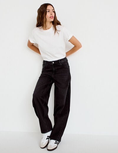 Jean barrel taille haute denim noir femme