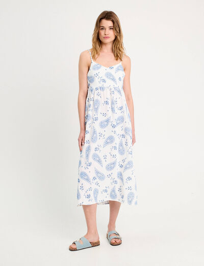 Robe longue évasée bretelles blanc femme