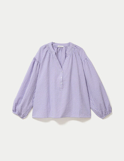 Blouse vichy brod&eacute;e violet femme