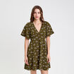 Robe évasée manches courtes vert kaki femme