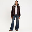 Bomber oversize similicuir col chemise marron fonc&eacute; femme