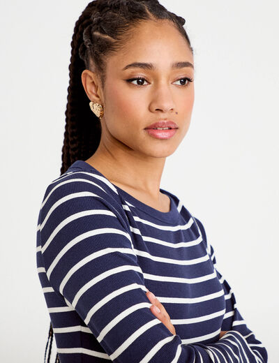 T-shirt col bateau bleu marine femme