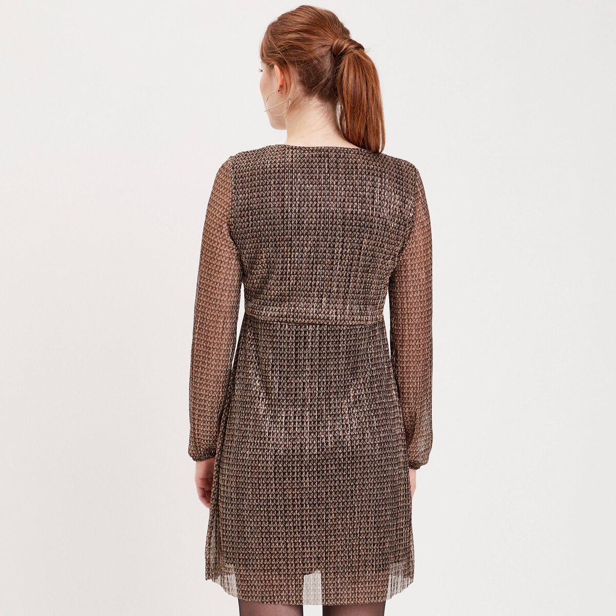 Robe droite plissée noir femme