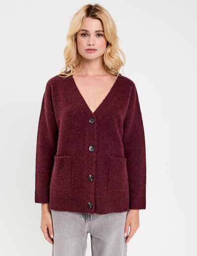 Gilet col v violet fonc&eacute; femme