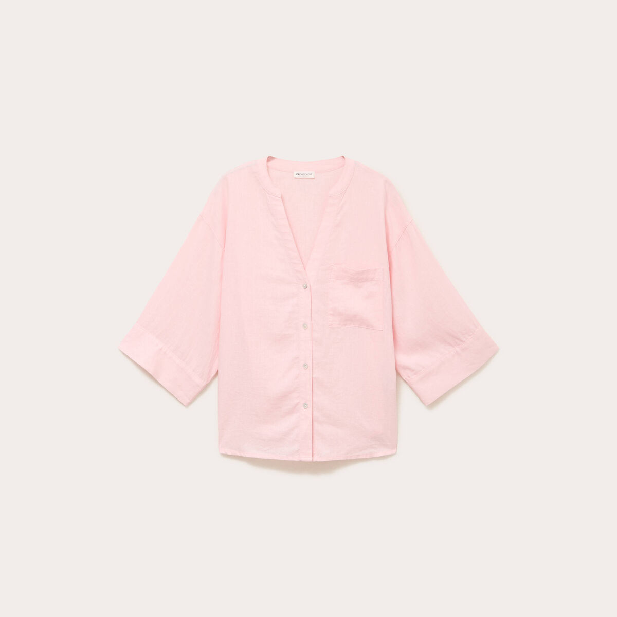 Blouse col V manches 3/4 rose clair femme