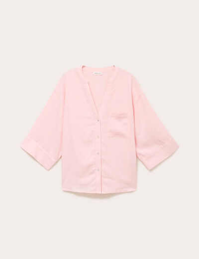 Blouse col V manches 3/4 rose clair femme