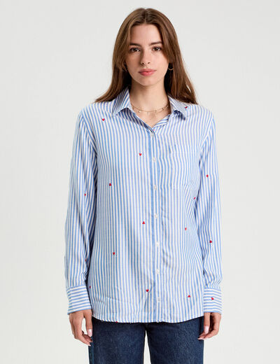 Chemise manches longues bleu femme