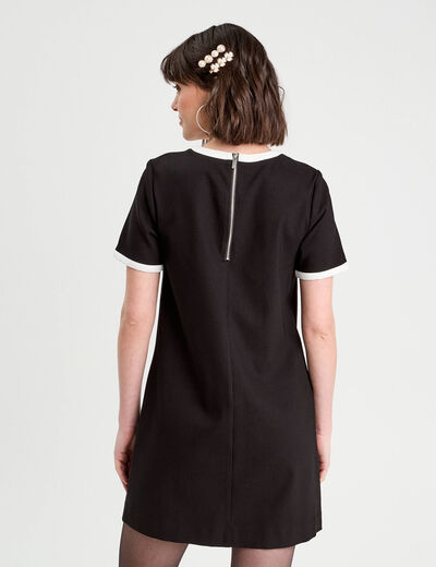 Robe droite manches courtes noir femme