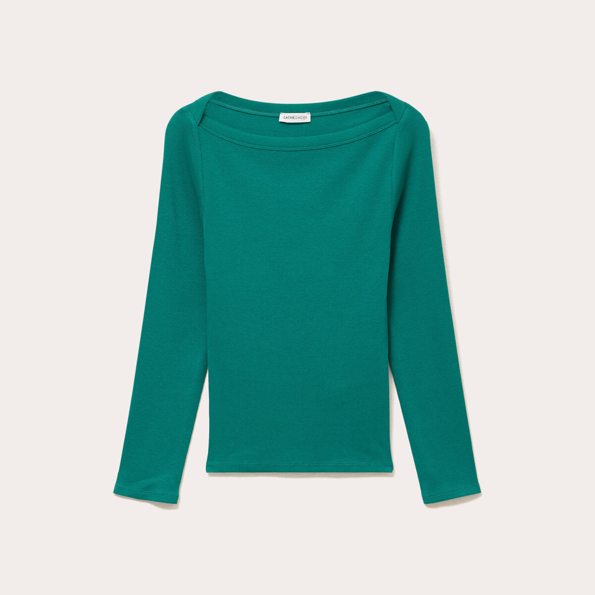 T-shirt col bateau vert &eacute;meraude femme