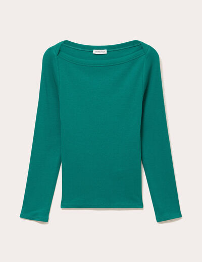 T-shirt col bateau vert &eacute;meraude femme