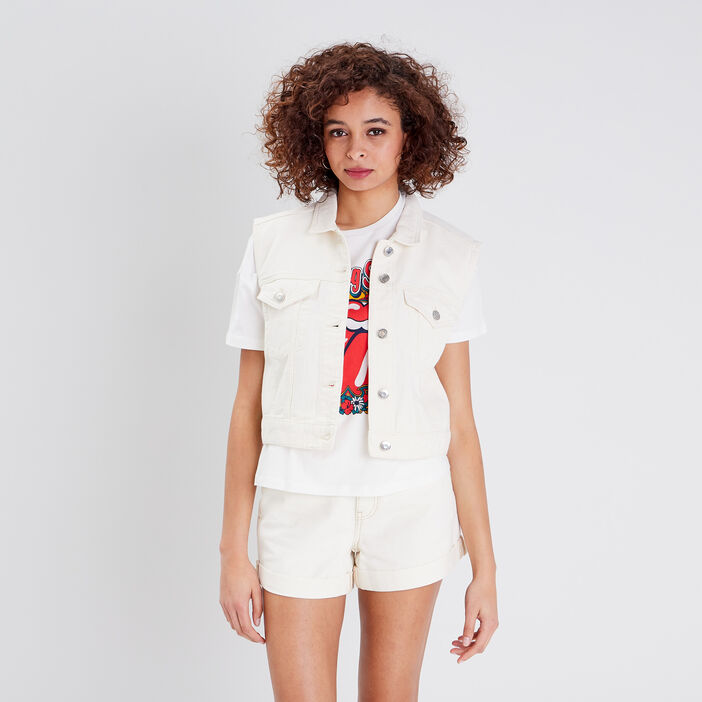 Veste droite en jean ecru femme