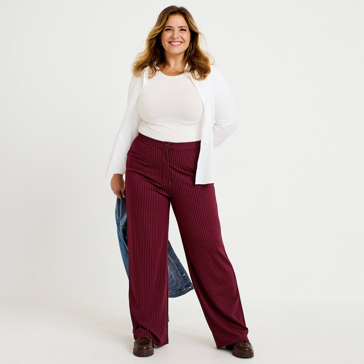Pantalon large taille haute rouge femme