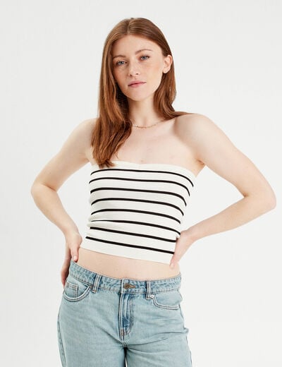 Bandeau tricot cropped ecru femme