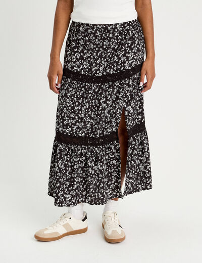 Jupe longue évasée noir femme
