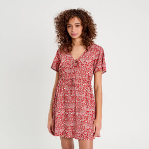 robe evasee details noeuds rouge fonce femme Robe évasée détails noeuds rouge foncé femme