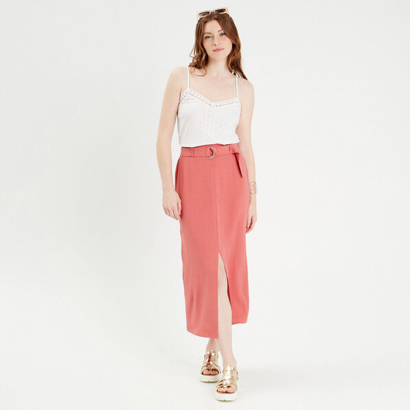 jupe midi droite fendue vieux rose femme Jupe midi droite fendue vieux rose femme