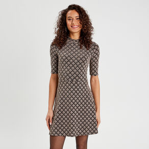 Robe patineuse col montant beige femme