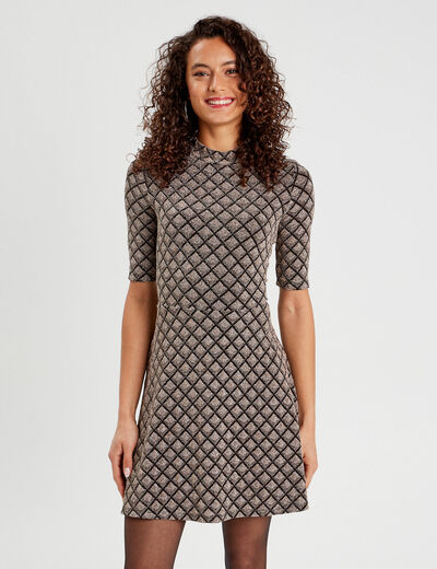 Robe patineuse col montant beige femme